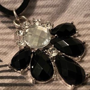 Rhinestone and Black Bead Necklace - Retro